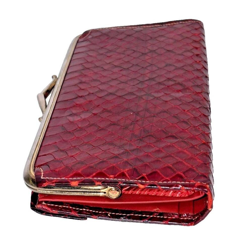Vintage Baronet Genuine Cobra Snakeskin Red Wallet Clutch Checkbook Purse - Picture 8 of 16
